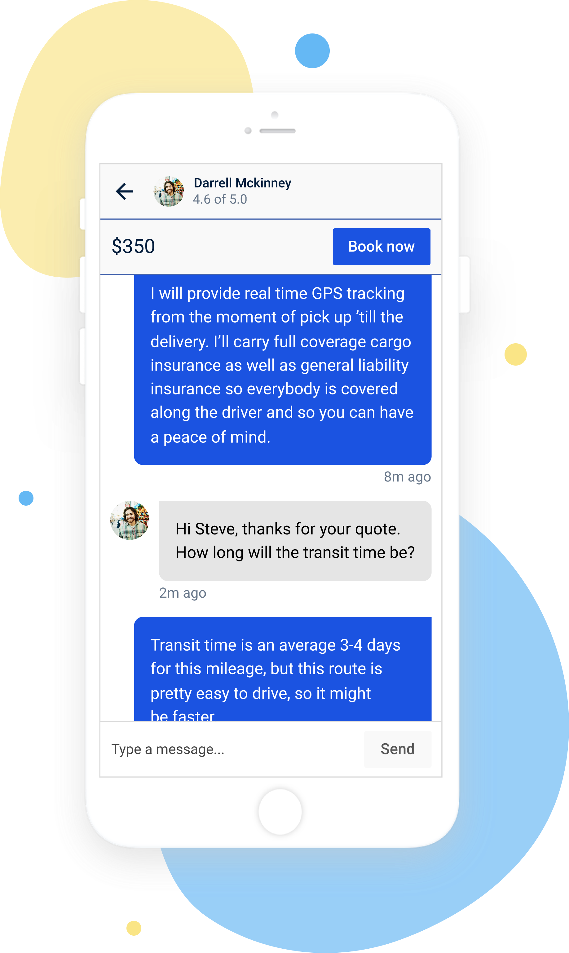 Screenshot of a chat between a CitizenShipper customer and a driver